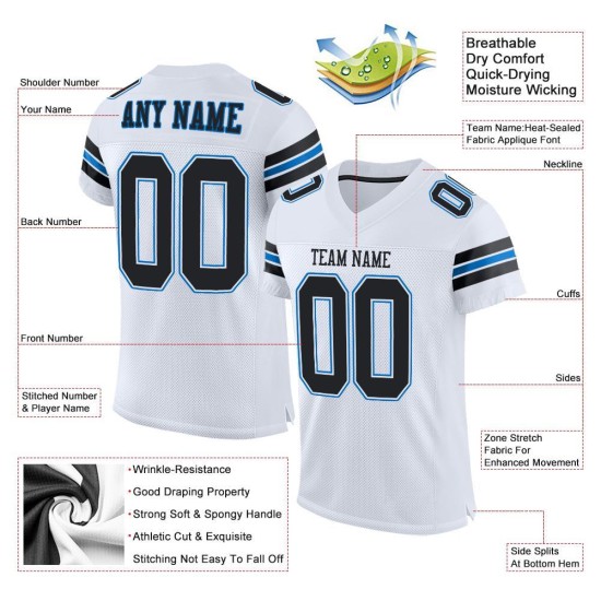 Custom White Black-Panther Blue Mesh Authentic Football Jersey Custom White Black-Panther Blue Mesh Authentic Football Jersey
